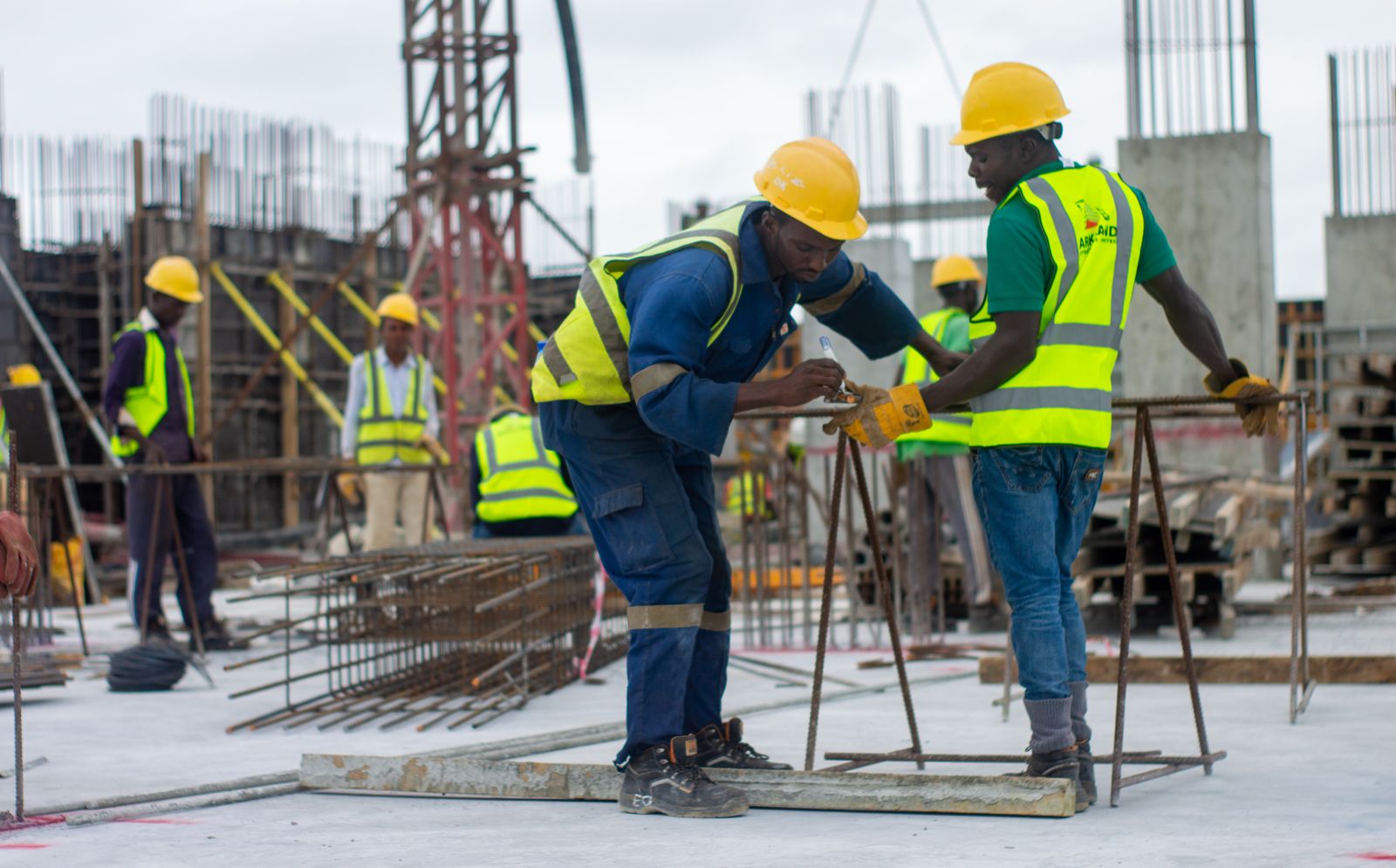 Stock photograph of construction professionals on a building site
